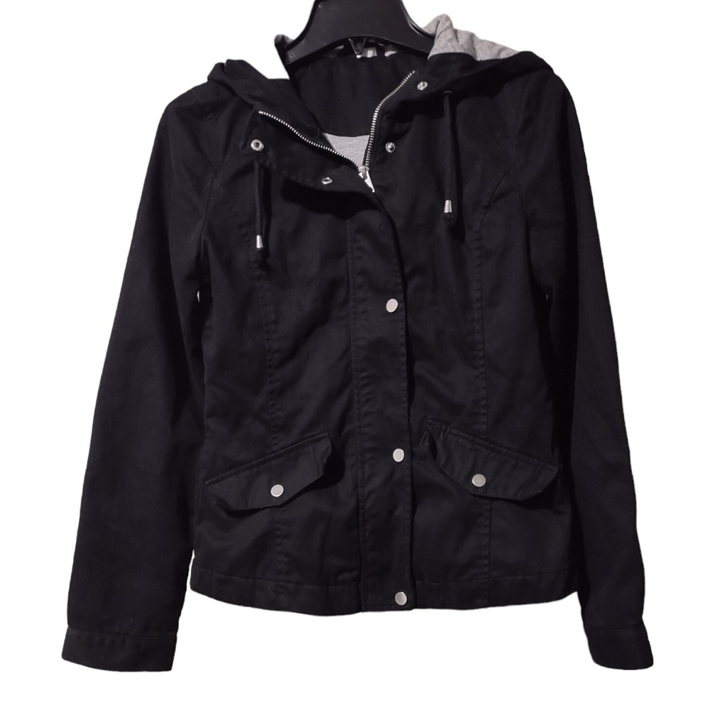 Divided by H&M Jacket Women's XSmall Full Zip  Snap Up Hood Jersey Pockets Lined